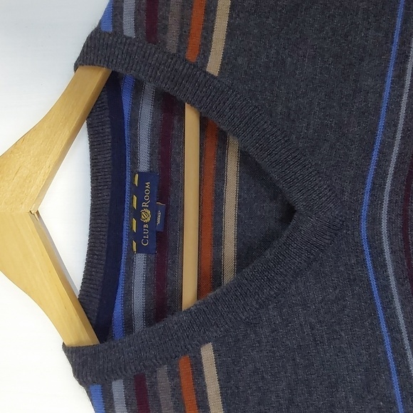 Club Room Mens Merino Wool Multi-Color Striped Gray V neck Sweater Preppy Sz.xxl - Picture 5 of 10